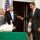 President Obama pardons his first turkey, Courage, in a ceremony in 2009 (Photo by Alex Wong/Getty Images)